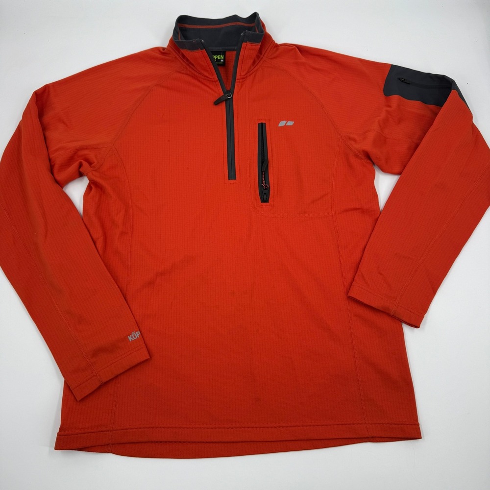 Koppen Quarter Zip Pullover Mens Medium Orange Grid‎ Fleece Technical Midlayer